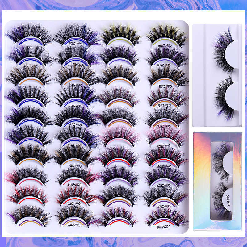 1 pair of thick and explosive colored false eyelashes with exaggerated and messy movements curled and curled eyelashes W250324