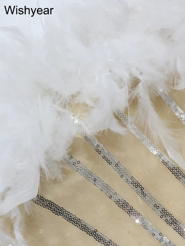 Sequined Feather Spaghetti Strap Birthday Bodycon Long Dress Woman Elegant Evening Sexy Wedding Guest Party Gowns Dresses 250320