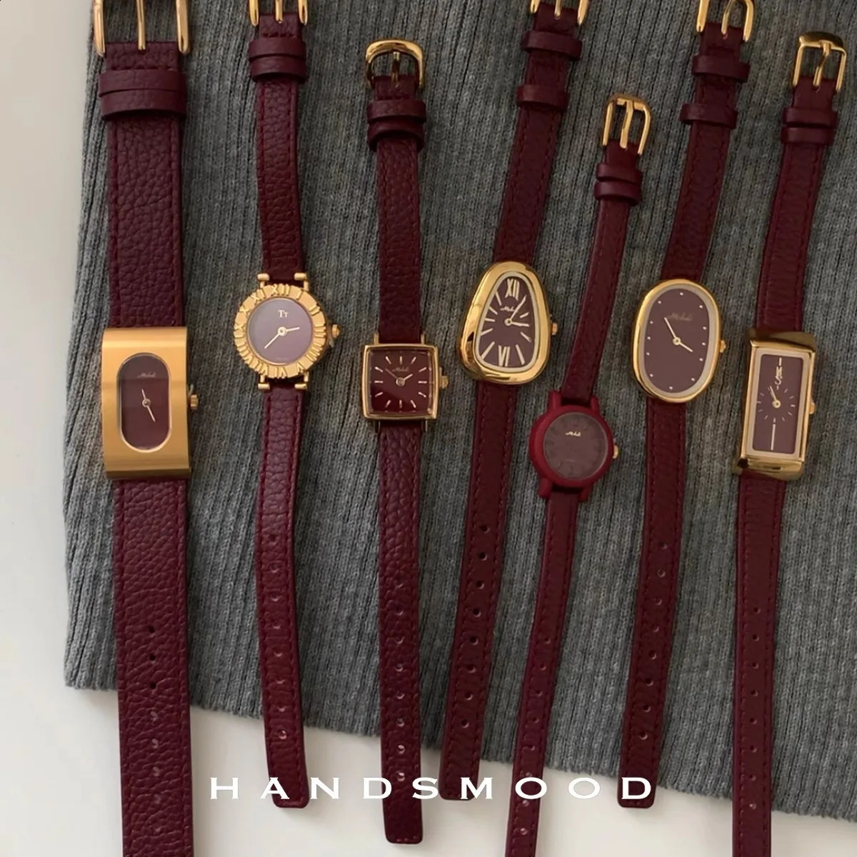 Genuine leather womens gift red retro womens watch small quartz watch 250319