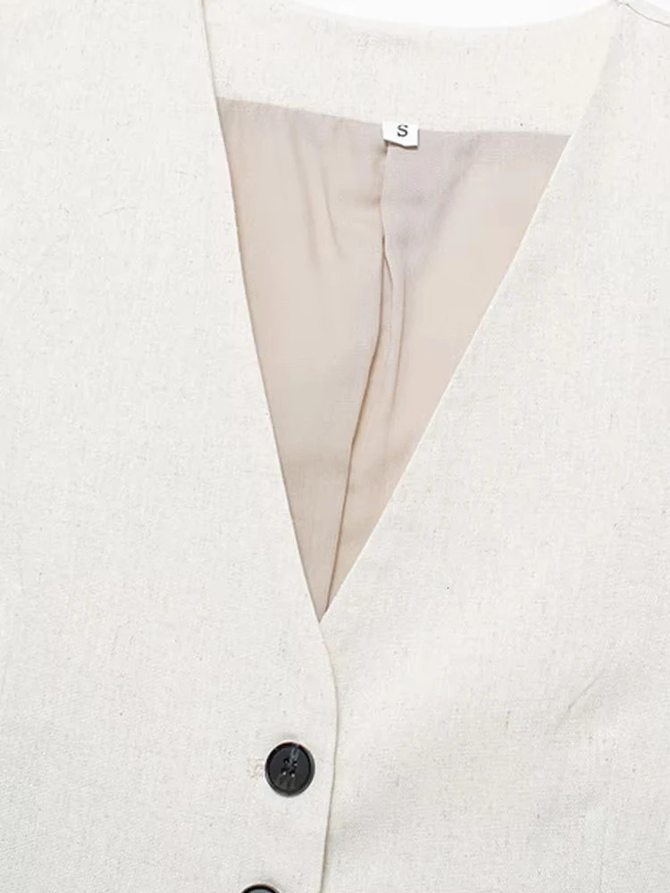 TRZA Womens Front Button Linen Waist and High Bermuda Shorts Two Piece Set Fashionable 250322