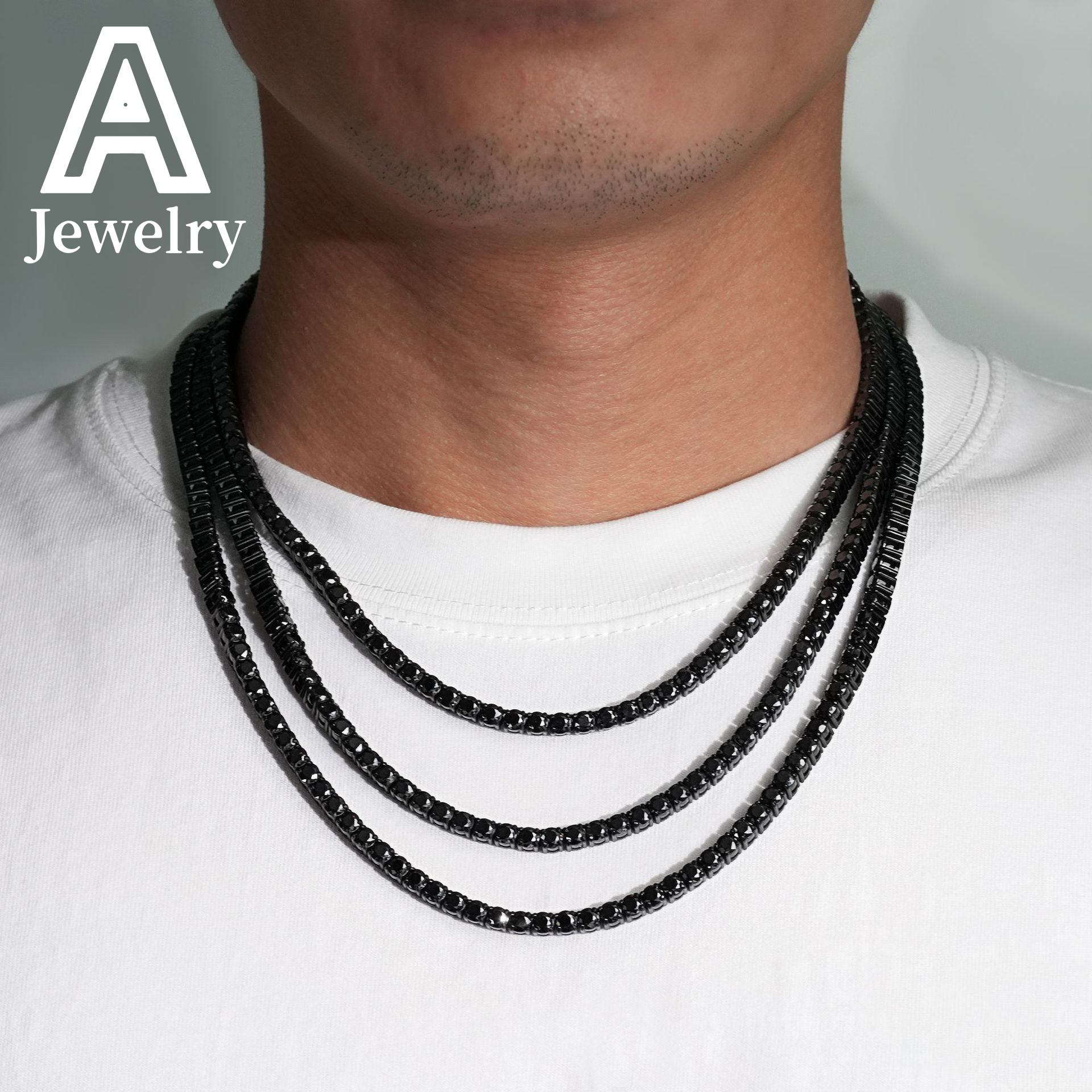 Fashion Jewelry Moissanite Tennis Chains Hip Hop Necklace 4MM Black Moissanite Waterproof Stainless Steel Necklace Bracelet