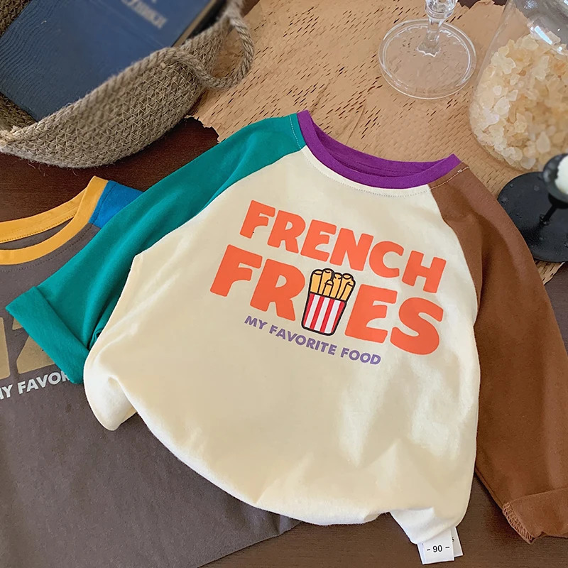 0-13Y Summer Childrens Boys and Girls Long Sleeve Teen Cute Cotton Bottom Baby Clothing Childrens T-shirt Cartoon Pattern Top 250322