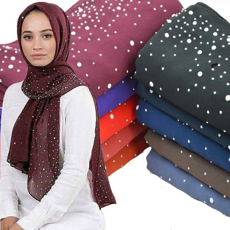 Fashion plain weave diamond bead bubble chiffon headscarf shawl wrapped headscarf suitable for Wan Foard Sjaal hat Cachecol 180 * 75cm X250324