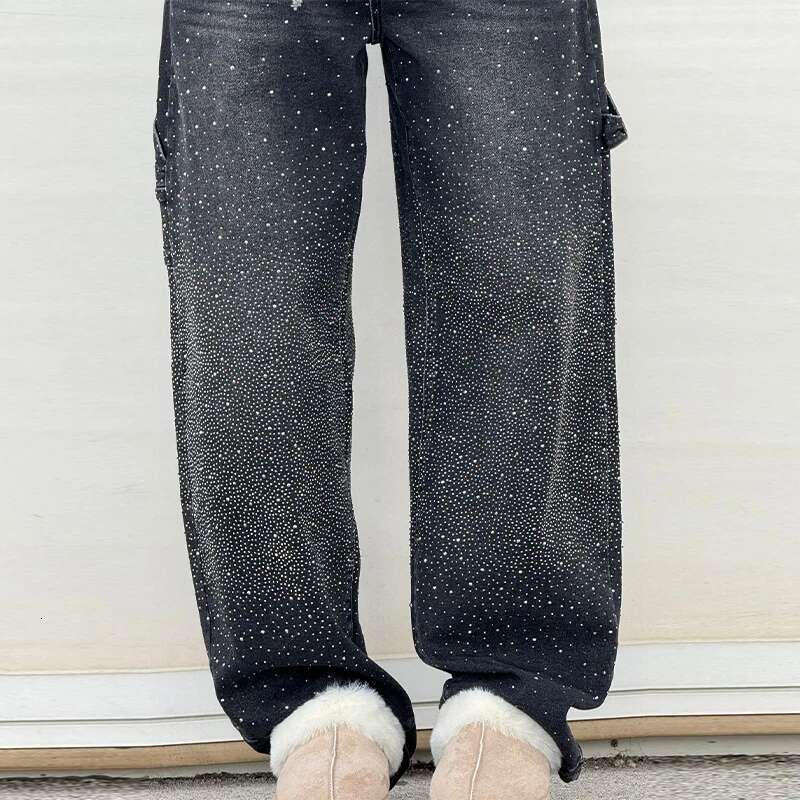 New Women's Shiny All Rhie Pink Denim Jeans Pant High Waist Straight Leg Pants Trendy Casual Streetwear Trousers