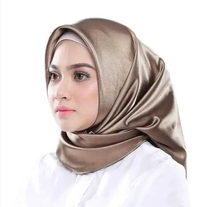 Solid color satin 90 square scarf suitable for Muslim headscarves womens fashionable simple scarf Islamic headscarf X250324