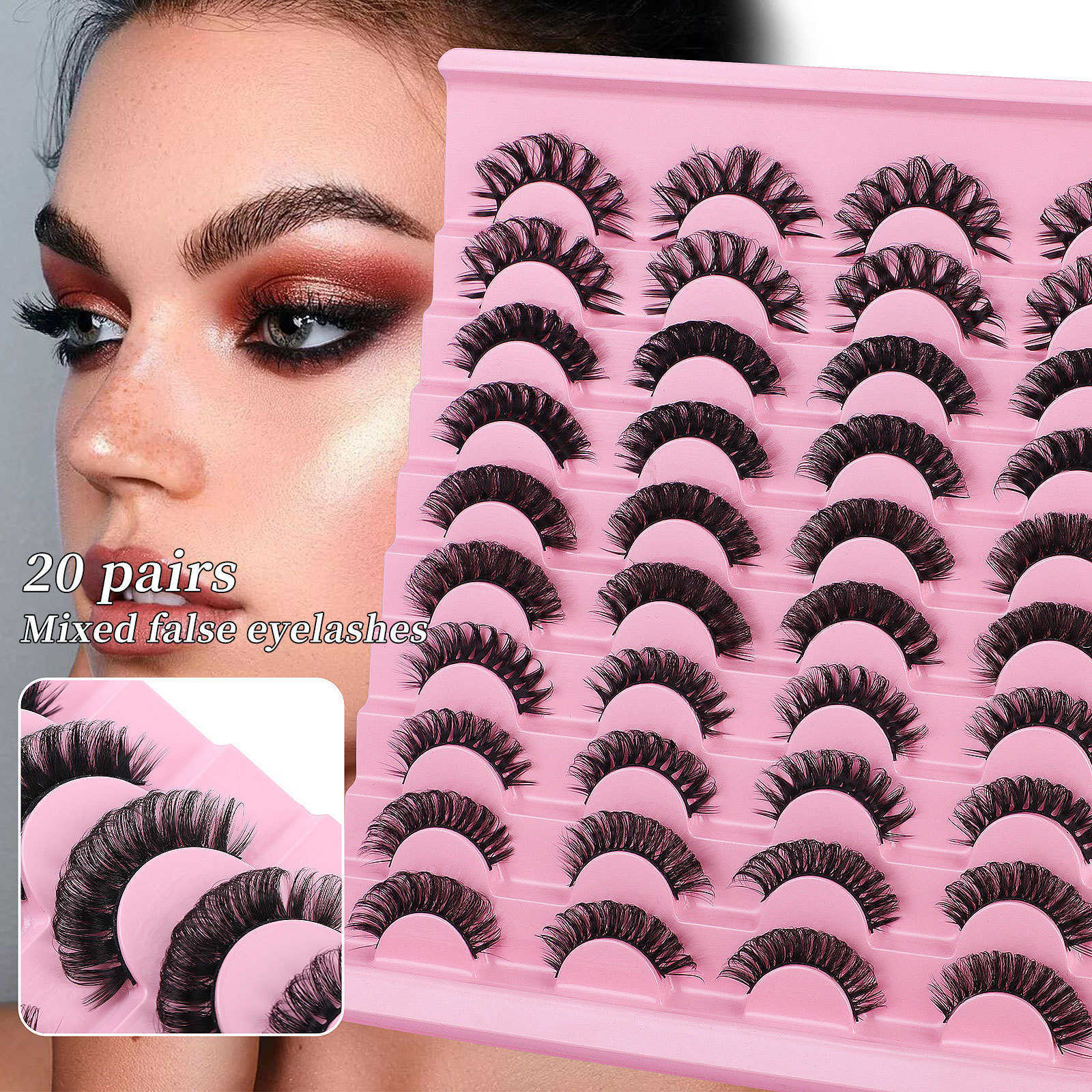 New product Thick mix and match 20 pairs of fake eyelashes Russian curly eyelashes simulated eyelashes W250324