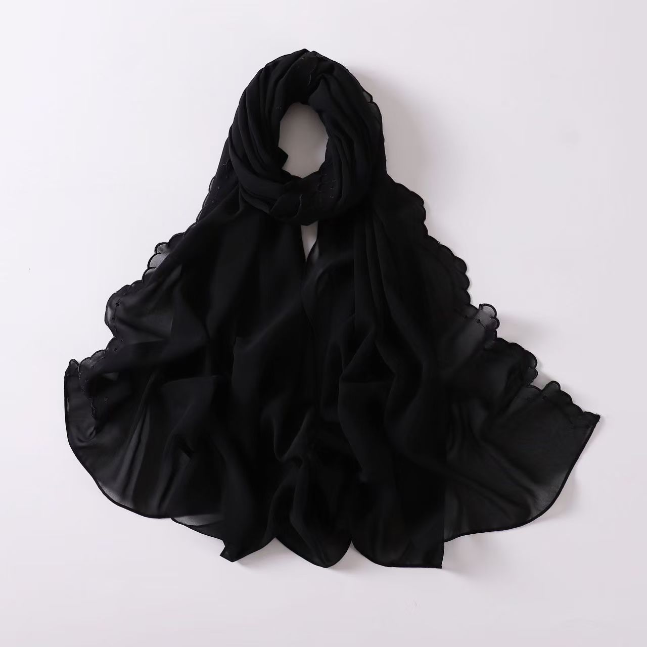 T344 new pearl chiffon embroidered scarf Malay hijab Hui embroidered scarf North African Middle East headscarf