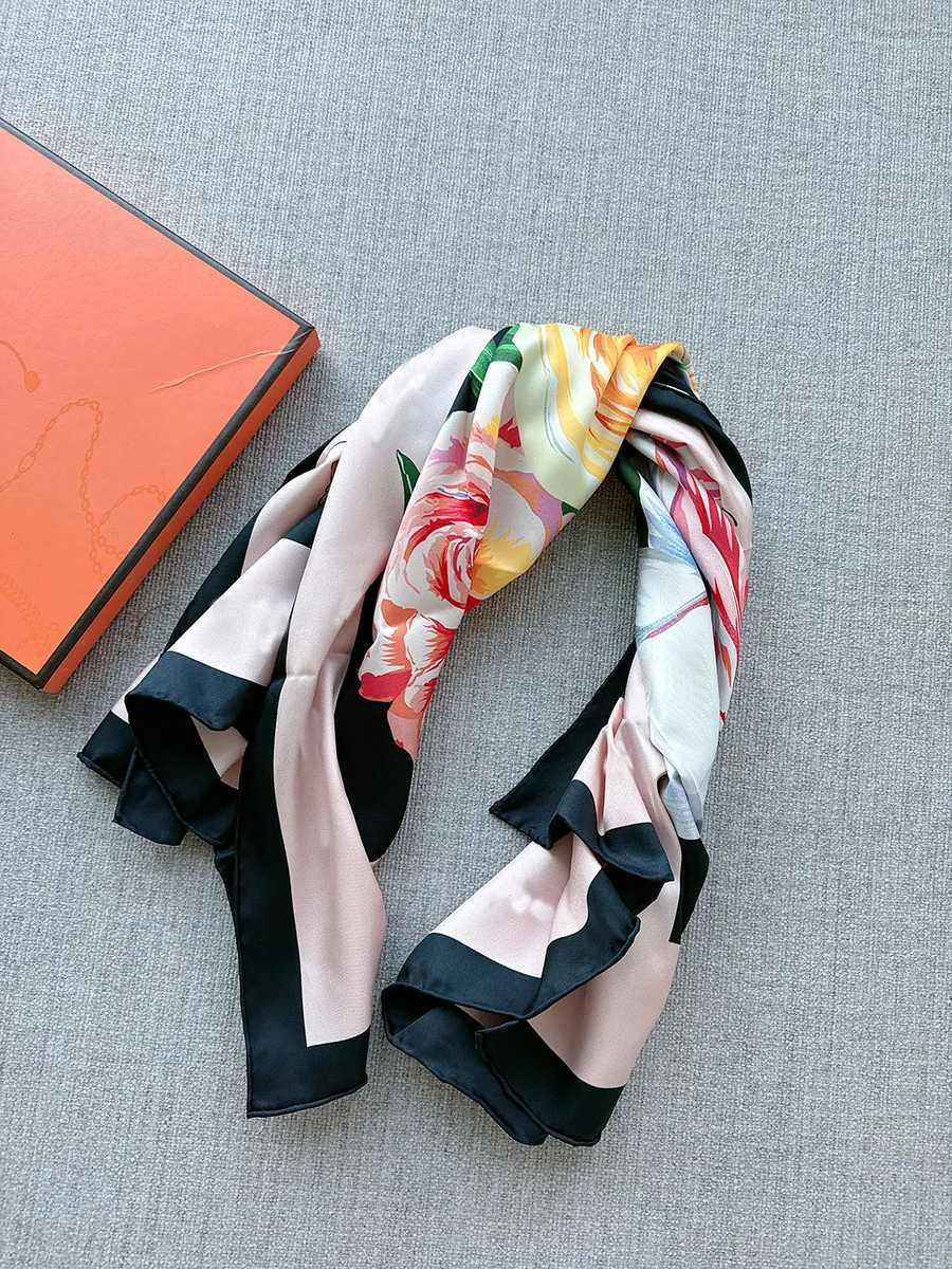 Rose printed silk scarf headscarf shawl Mberry Silk 90 90 summer scarf X250324