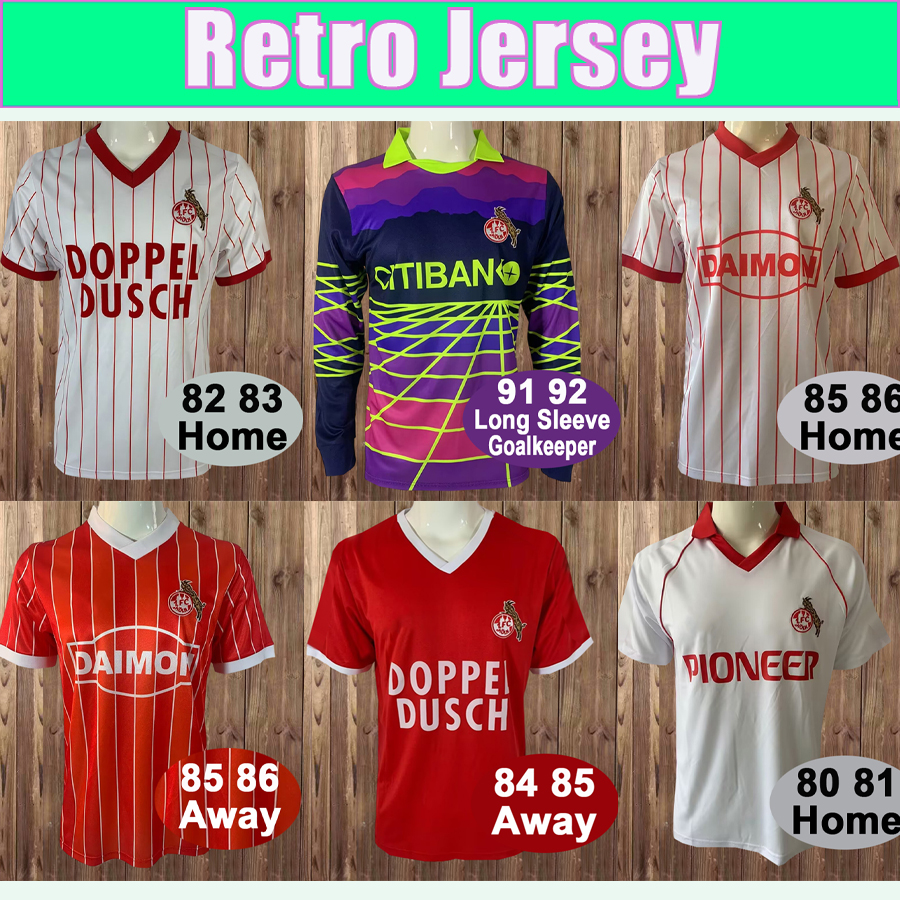 1985 1986 FC Koln Retro Mens Soccer Jerseys 1995 1996 Home Red Away Long Sleeve Goalkeeper Vintage Football Shirt Short Sleeve Adult Uniforms