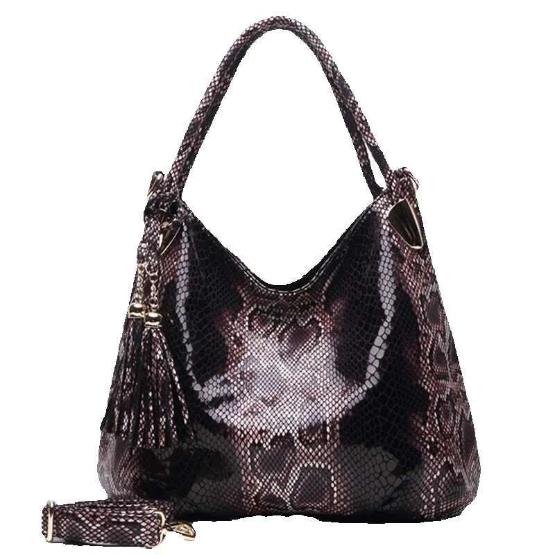 BIG Sale*Individual Fashion Snake Large Capacity Lady Bags New Tassel Emed PU Leather Cross Body Handbags Women Gpy01