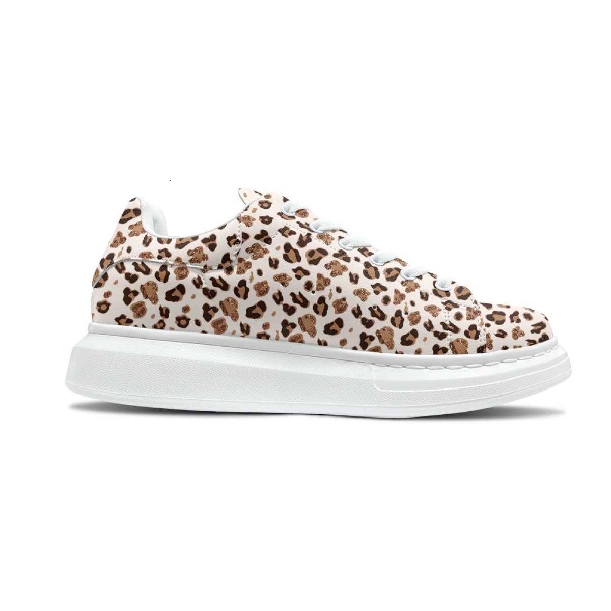 2025 New Sponge Cake Hollow Board Gold Leopard Pattern Thick Bottom Single Designer Fashion Casual Sports Women's Shoes White