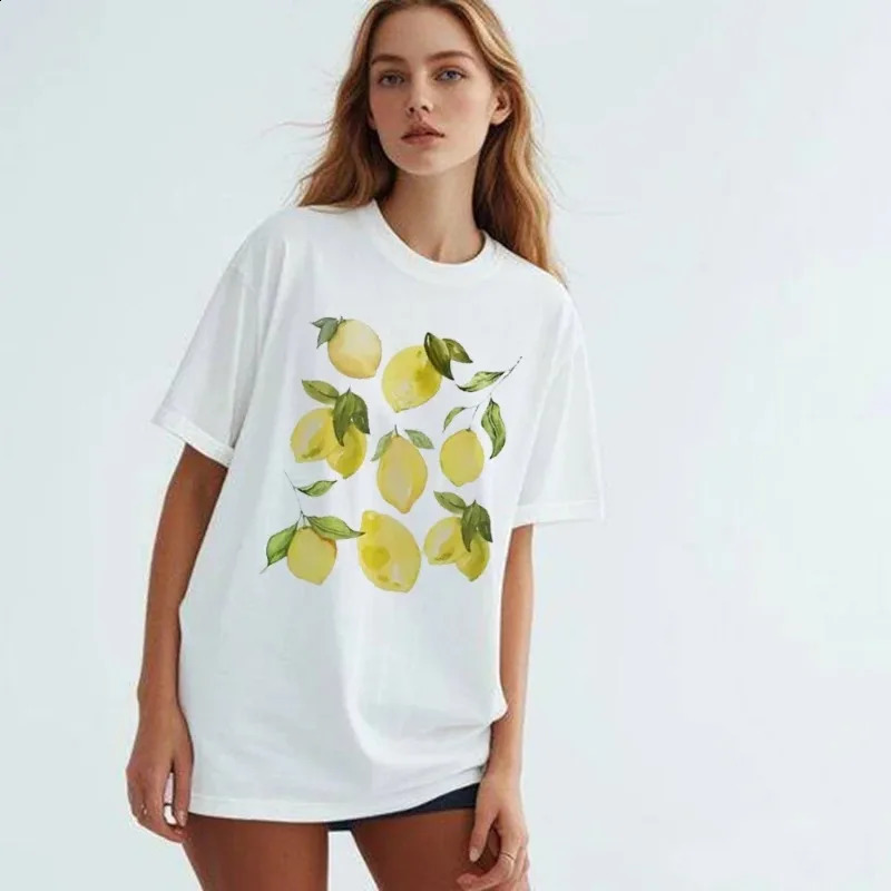 8 Lemons Graphic Summer Tshirt Retro Top Round Neck Short Sleeve Dark Gothic Printed Street Clothing Fashion Womens Wear Y2K 250324