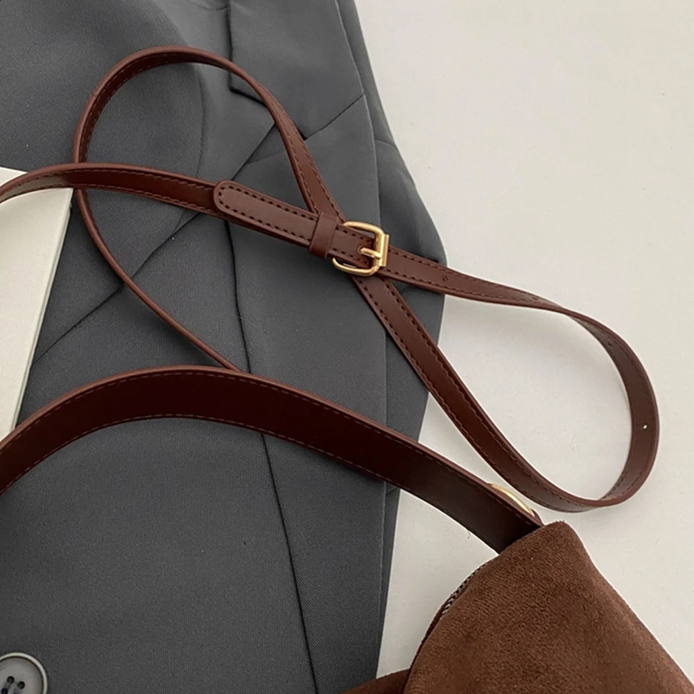 Fashion autumn winter big Boston handbag soft matte suede cowhide womens shoulder cross body gray brown y250317