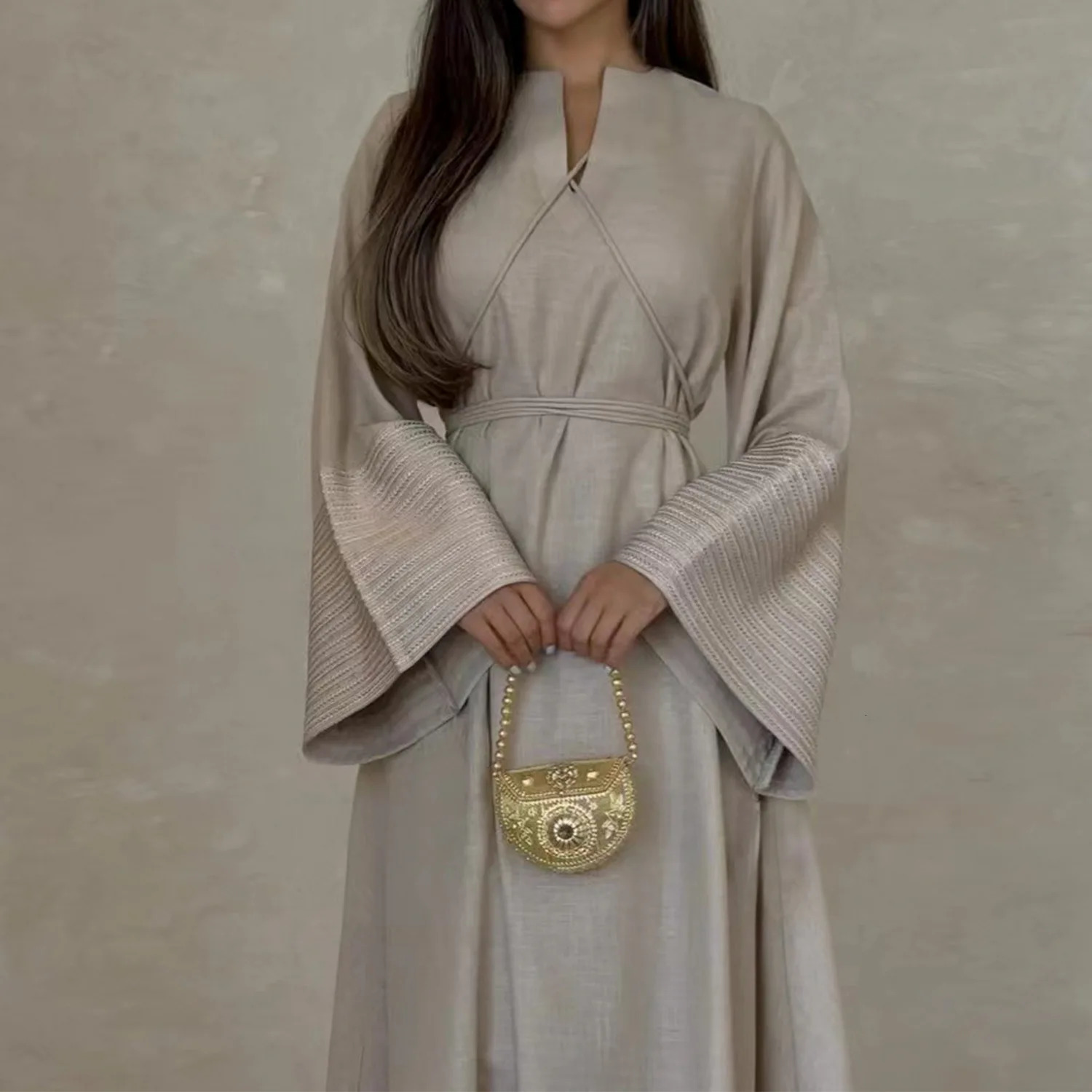 Fashion Embroidery Muslim Dress With Belt Jalabiya Abaya Female Full Length Muslim Outerwear Abaya Robe Vestidos Ramadan Eid 250324