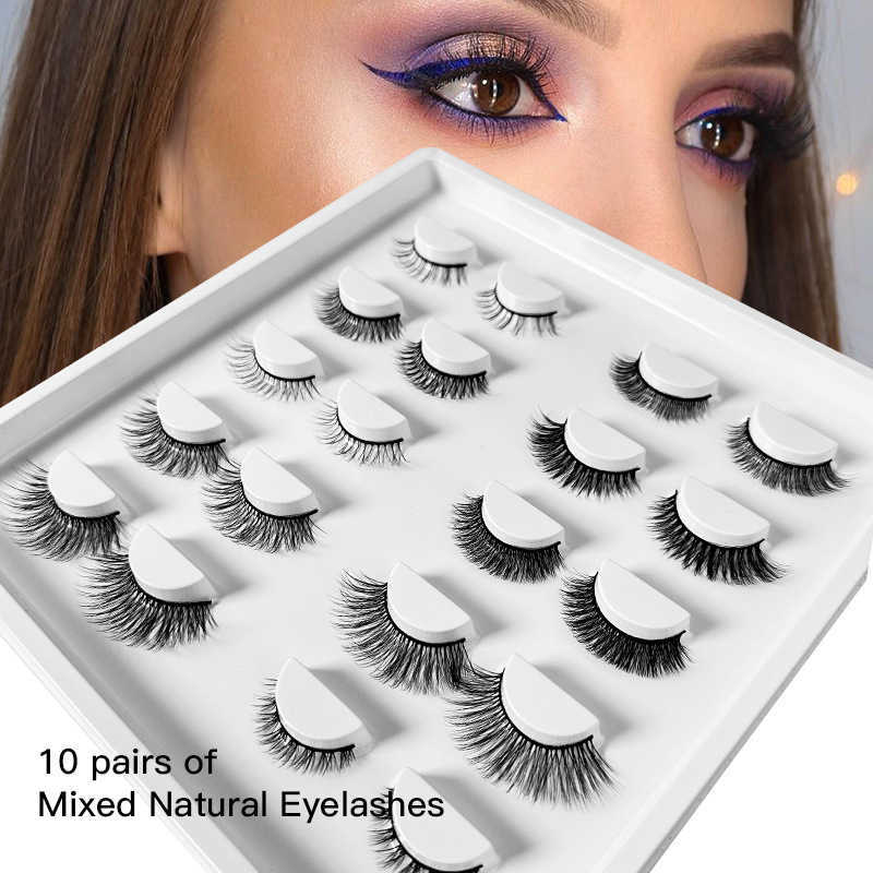 10 pairs of mixed synthetic false eyelashes naturally thick eyelashes multi-layered three-dimensional curling and curling W250324