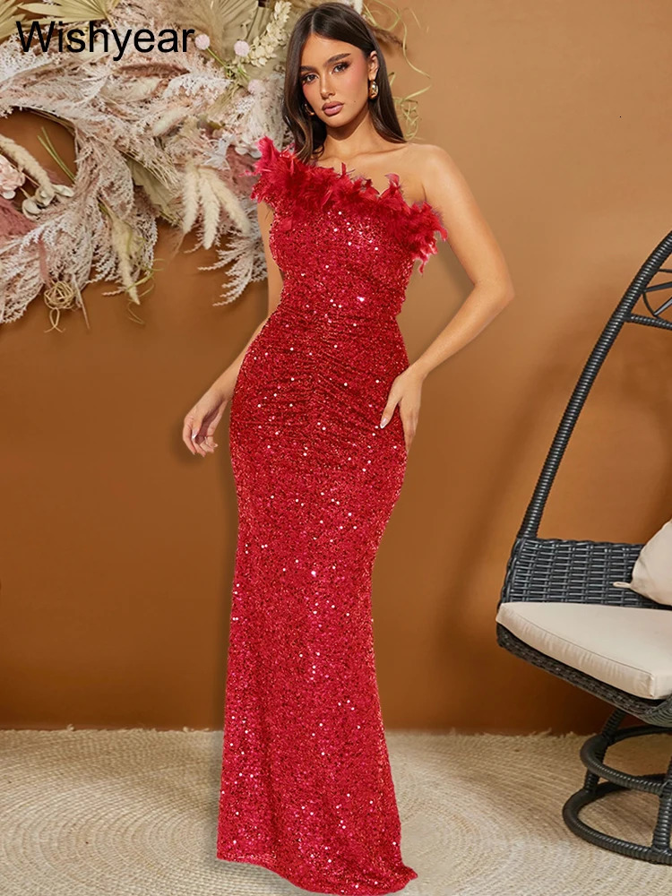 y sequined feather single shoulder sleeveless sloping collar backless purple long dress for womens birthday party event 250320