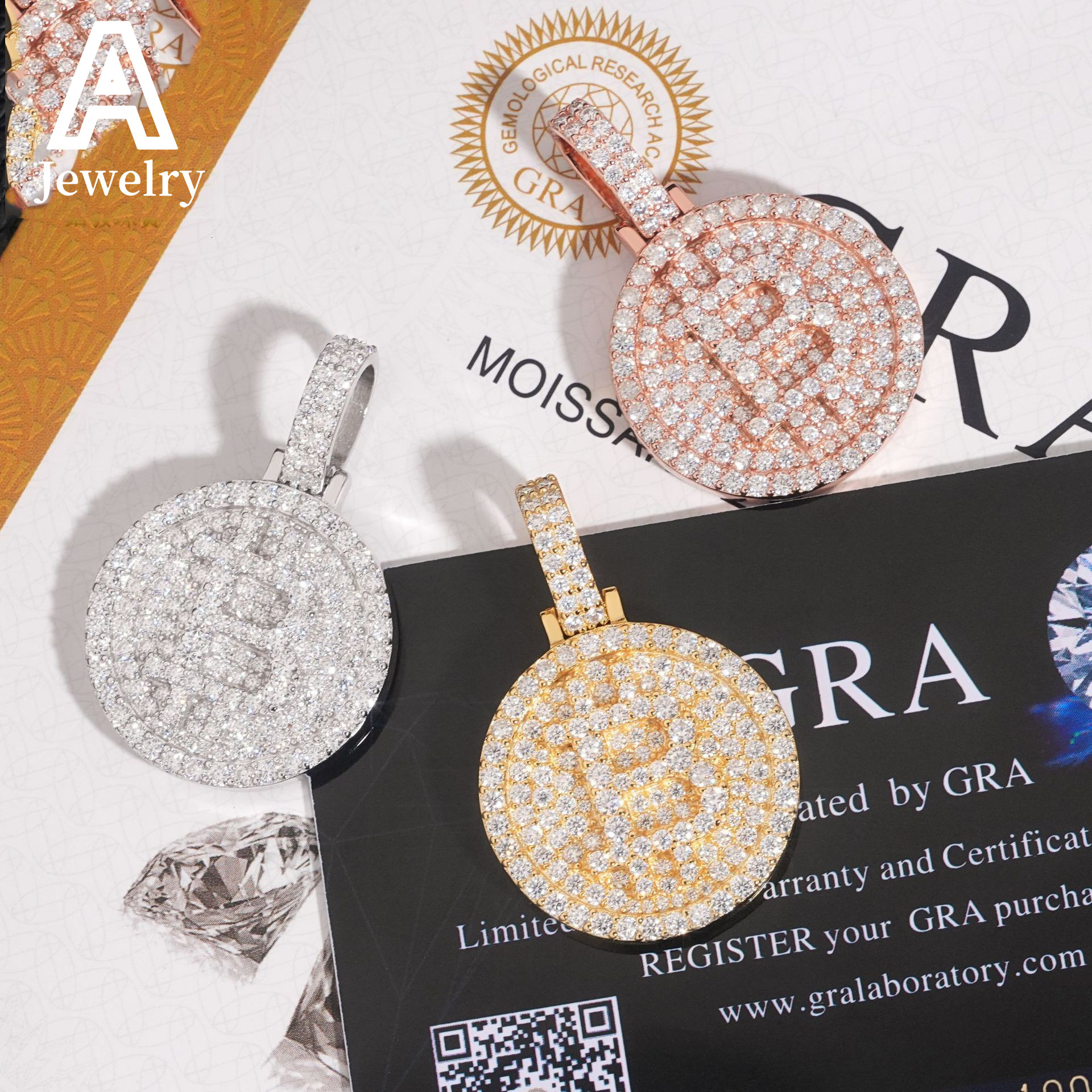 Iced out jewelry sterling silver B coin moissanite pendant custom design 25mm round shape mioissanite pendants