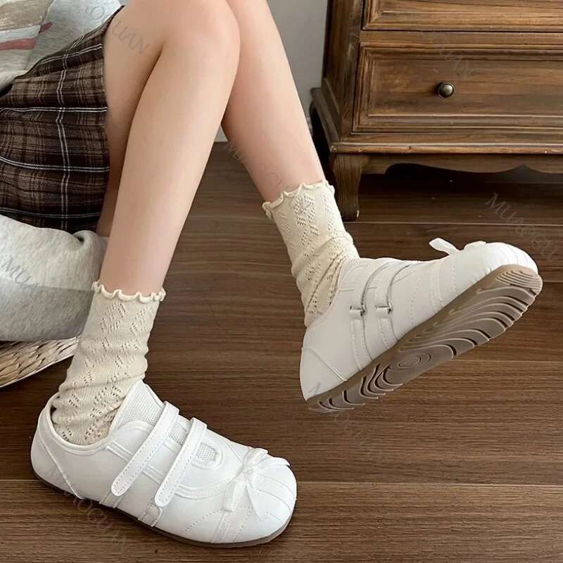 for Woman Flats Soft Sole Bow-Knot New Dress Spring Summer Ballerinas Women's Shoes Retro Butterfly Leisure Mary Jane Shoe