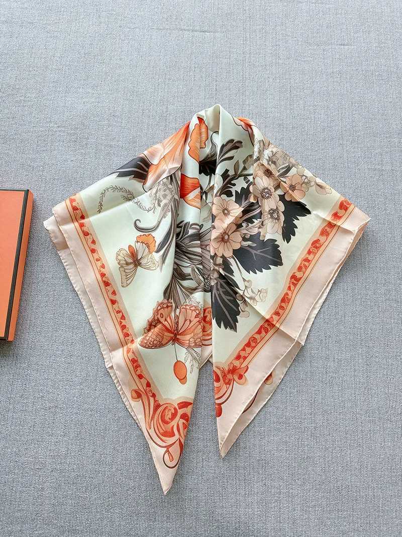 Orange Shawl Wan Neck Scarves Flowers Twill Scarf w HandkerChief Wan Square Silk Hijab Bandana 90 90 Luxury Scarf X250324
