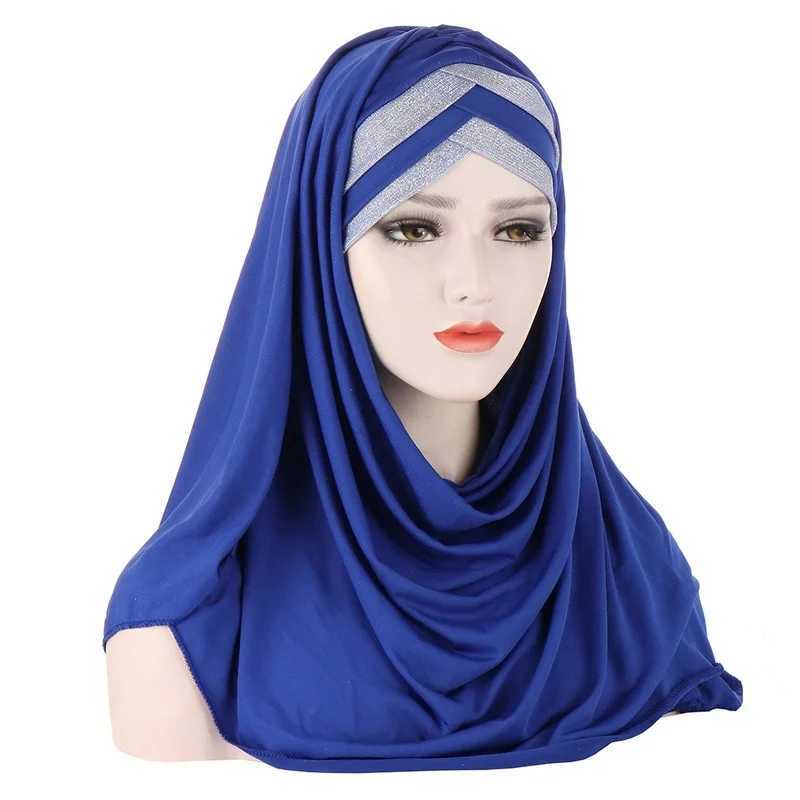 KepaHoo front cross hair wrapped scarf solid color glitter Jersey headscarf Muslim with Ventura hair hat scarf X250324