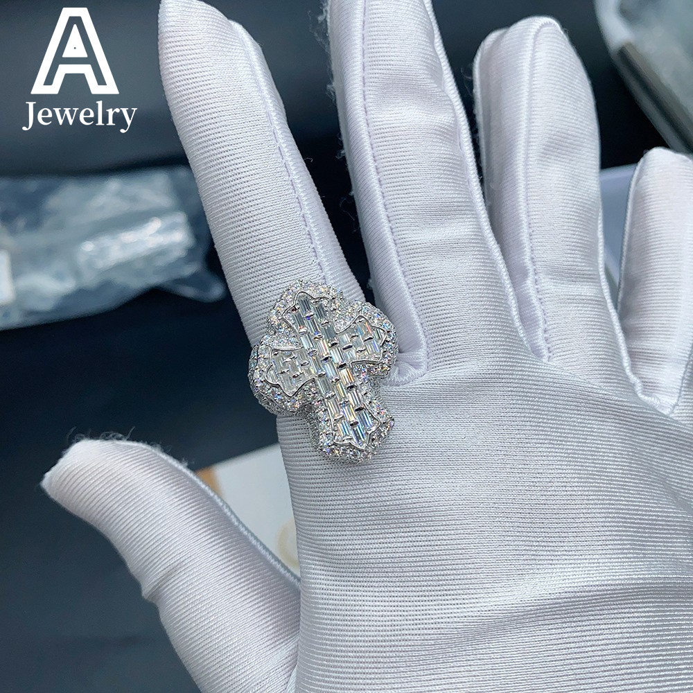 Hot cross 925 sterling silver Moissanite ring male rapper hip hop fashion European and American rings