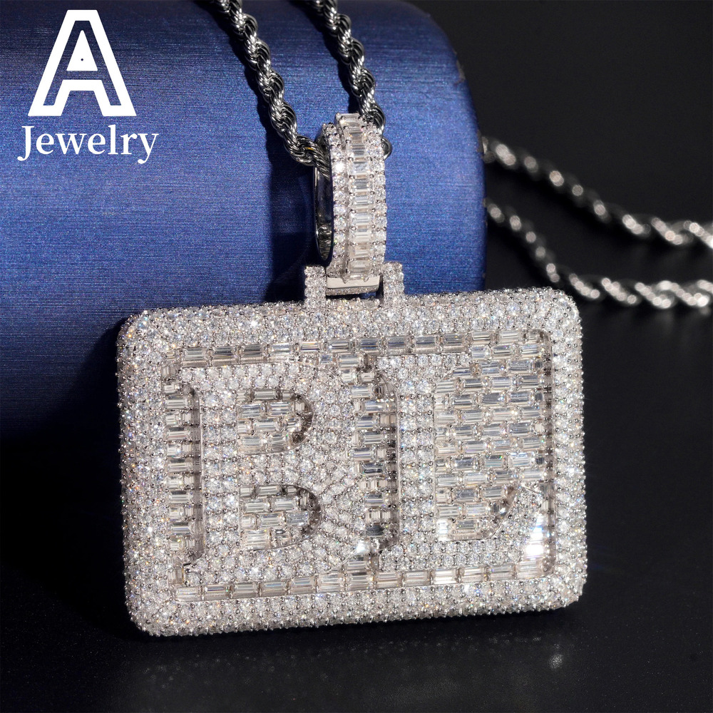 Fine Jewelry Letter Pendant Initial Letter BL Baguette Moissanite 925 Hip Hop Iced Out Pendant Jewelry Moissanite Pendant