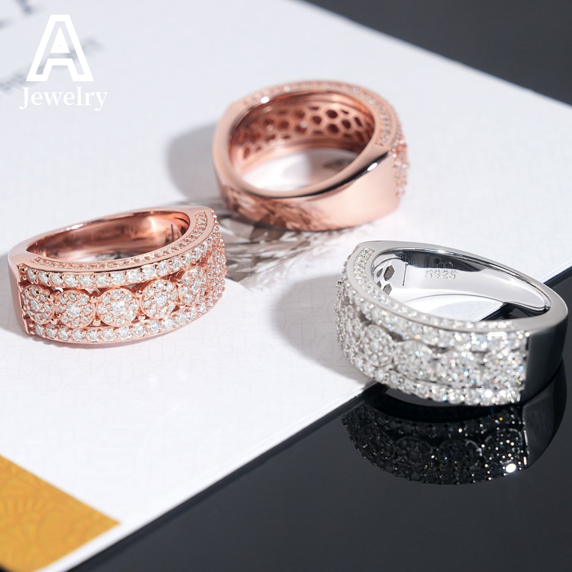 New personality s925 sterling silver set D color vvs Moissanite hip Hop ring for men and women European and American jewelry