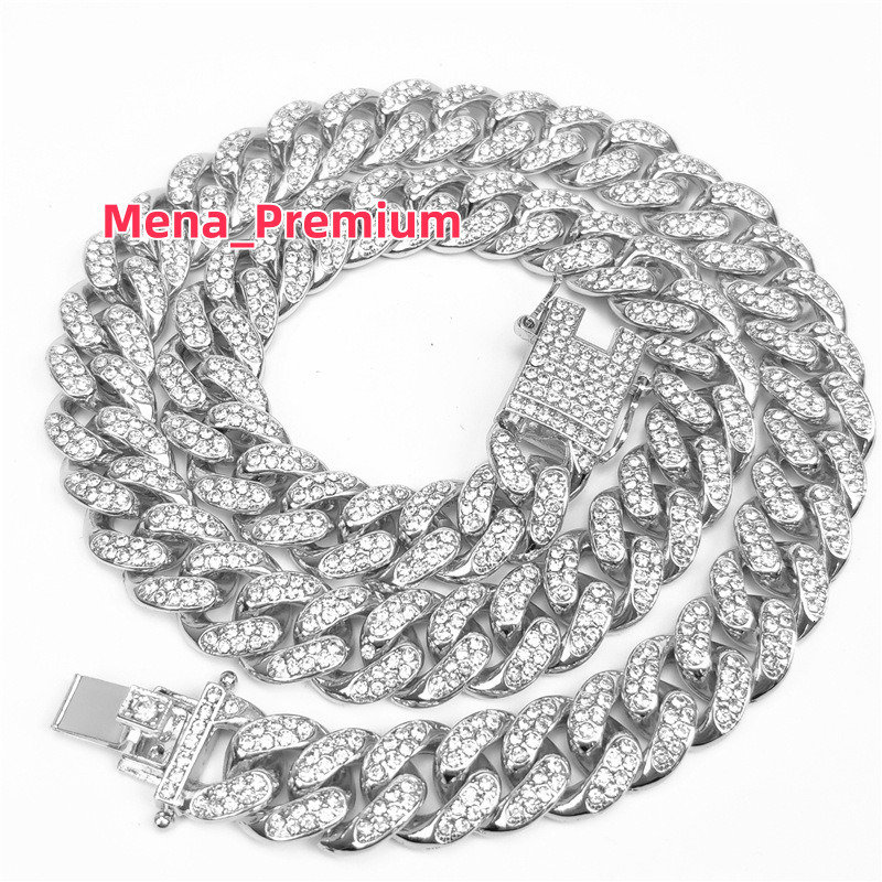 Hip Hop Men Cuban Link Gold Silver Tennis Necklace Iced Out Miami Zircon Crystal Alloy Chain Necklace