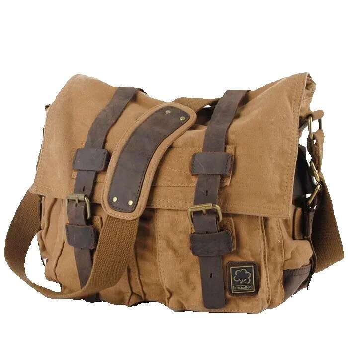 Men's Women's Casual Vintage Canvas Leather Cotton Rucksack Mountaineering Messenger School Shoulder Bag