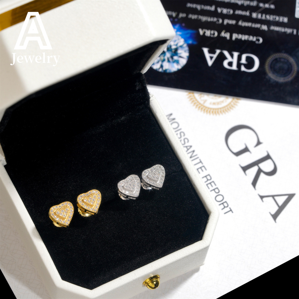 Fine jewelry 925 sterling silver diamond vvs moissanite jewelry heart stud earrings