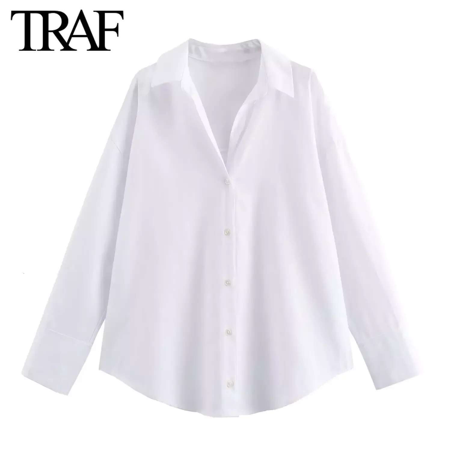 TRAF Women Fashion Spring Cotton Oxford Long Sleeve Single-Breasted Lapel Blouse Street Clothing Shirt Chic Ladies Tops Mujer