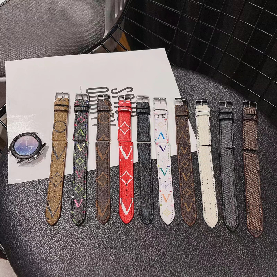 22mm 20mm Designer Smart Strap for Samsung Galaxy Watch Band Active 2/correa Gear S3 Bracelet Classic Brown Flower Luxury Leather Watchbands 1pc