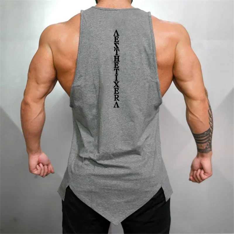Muscle mens gym striped clothing fitness vest mens fitness single sleeve pure cotton underwear muscle vest X250324