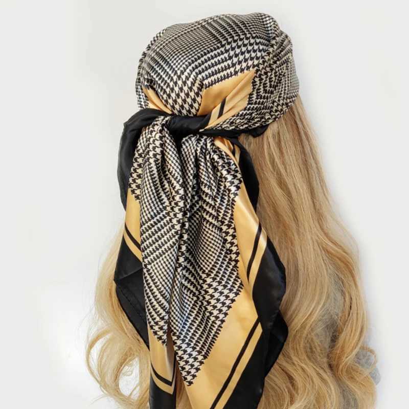 90X90CM Kerchief European and American Latte Silk Scarf New Luxury Four Seasons Bandan Popar Sunscreen Printed Square Shawl X250324