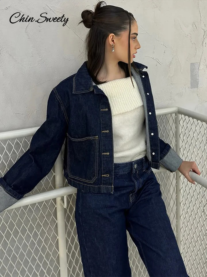 Denim Mini Skirt Women 2 Piece Set Lapel Long Sleeve Button Pocket Jacket A-line Skirts Suit 2025 Spring High Street Outfits 250317