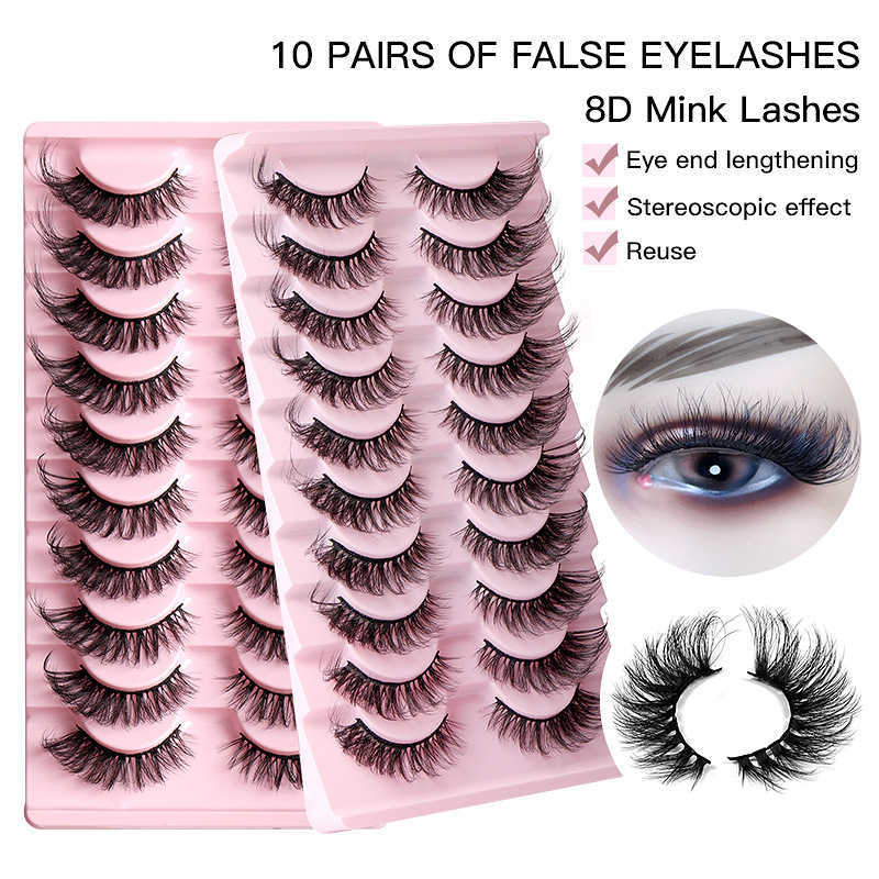 10 pairs of fox eye fox series false eyelashes thick curled and curled elongated mink fur at the tail and a whole eyelash W250324