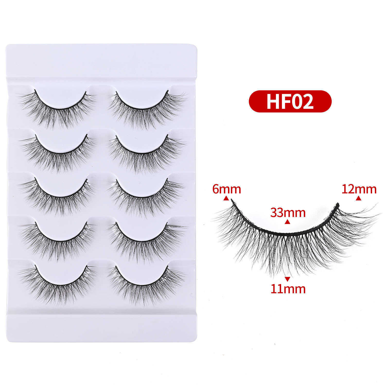 5 pairs of natural multi-layered hard stem false eyelashes with three-dimensional curling 5 pairs of black stem W250324