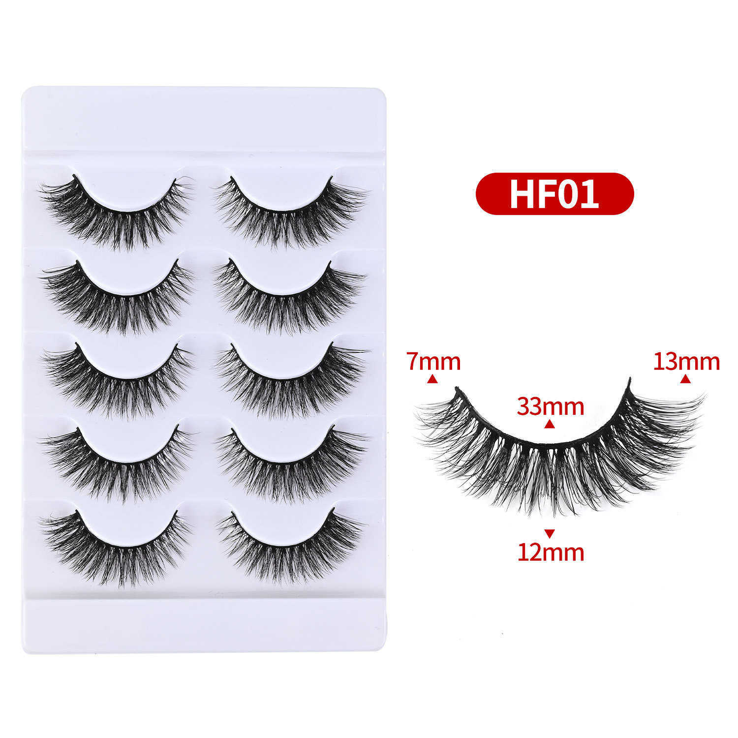 5 pairs of natural multi-layered hard stem false eyelashes with three-dimensional curling 5 pairs of black stem W250324