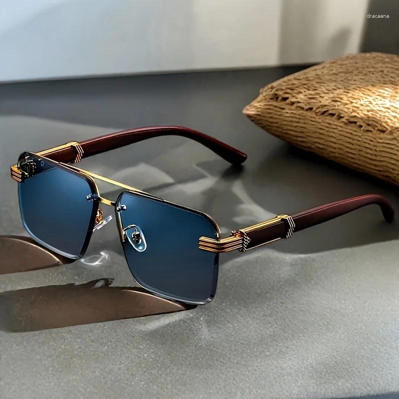 Sunglasses Vintage Frameless Fashion Glasses For Women Decorative Classic Wooden Pattern Temple Men's Cool Concave Style