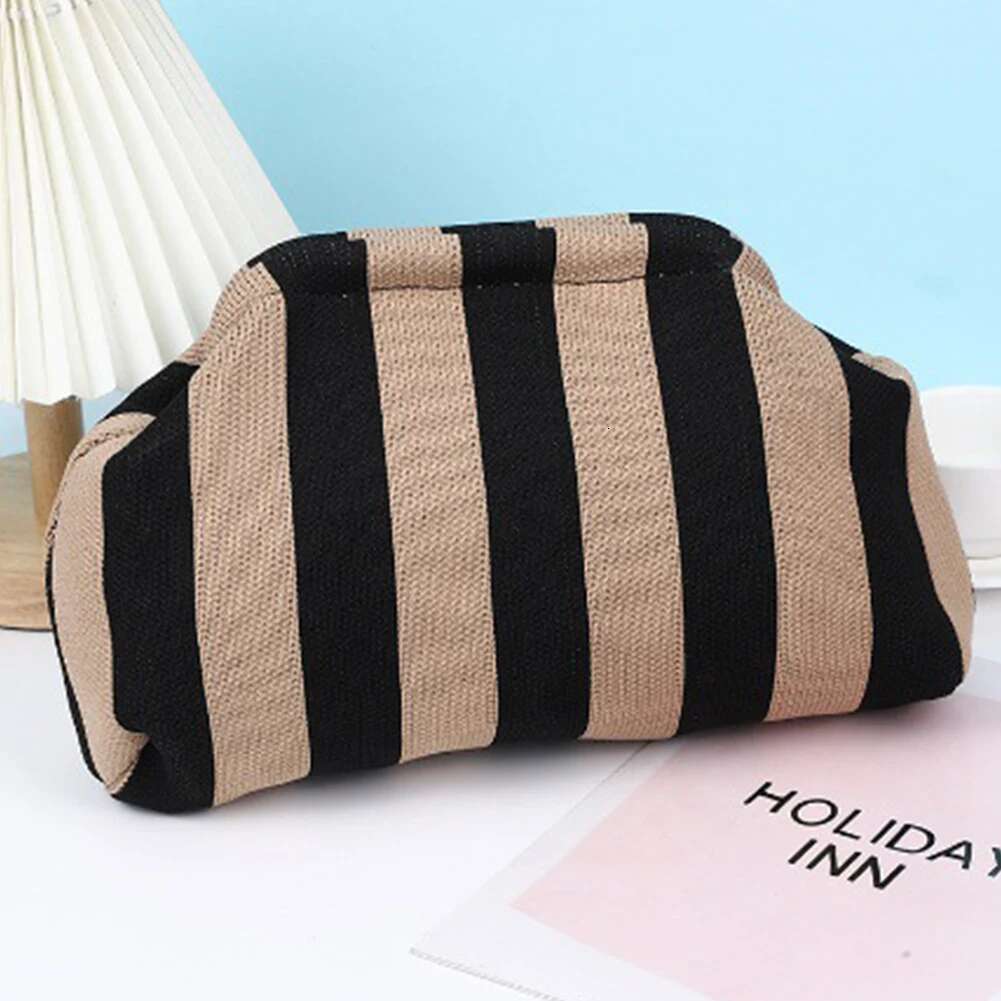 Summer Beach Clutch Striped Color Small Crochet Handbag Knitting Dumpg Purse Handmade Woven Hollow Colorblock Evening Bag