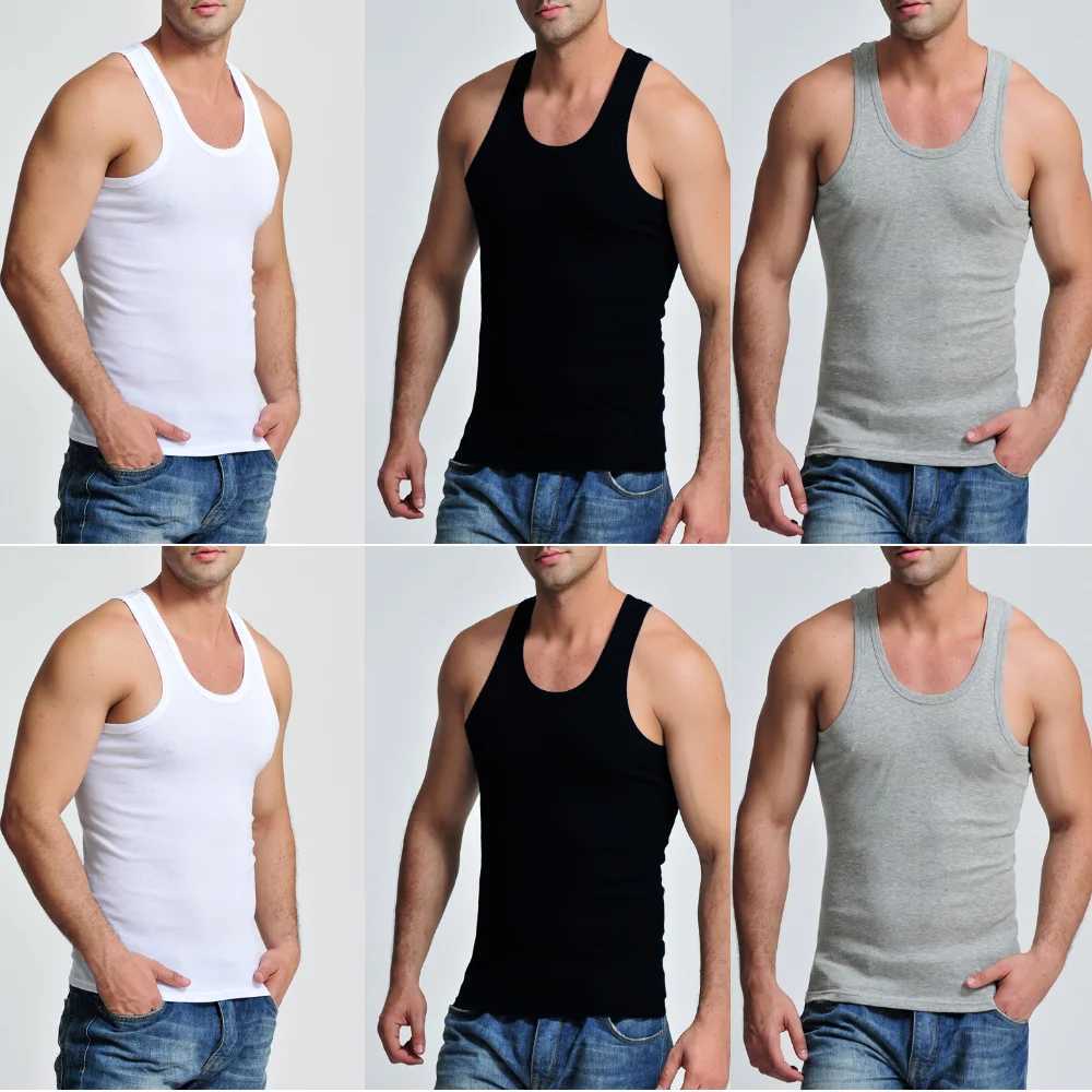 3-piece vest casual mens fitness clothing mens sleeveless fitness vest cotton single piece muscle top Plus size XXXL 4XL X250324