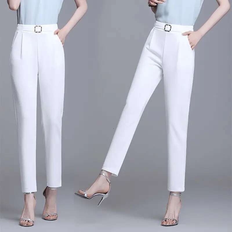 Office Lady Solid All-Match Suit Pants Spring Summer Thin Street Fashion Koreon Women Elastic High Waist Slim Pencil Trousers