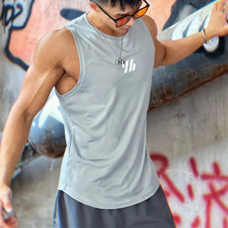 est Summer Gym Vest High Quality mesh Shirt Sleeveless T-shirts Men Tank Tops basketball running Fitness Sports Vest men 250324