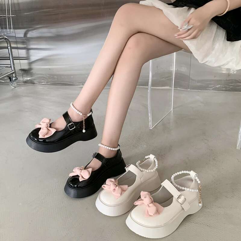 Spring Autumn Fashion New Beaded Round Toe Solid Color Casual and Comfortable Women's Banquet Bow Thick-soled Shoes