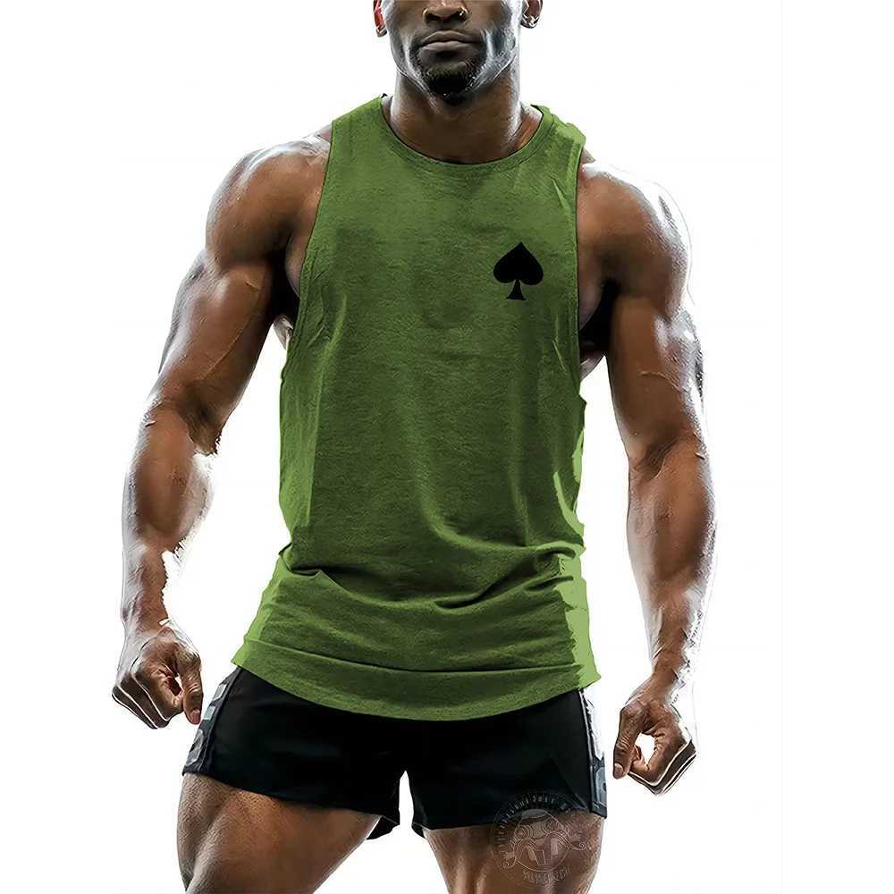 Summer casual short sleeved sports vest fitness top 2D spade print mens top breathable sports sleeveless vest crewneck top X250324