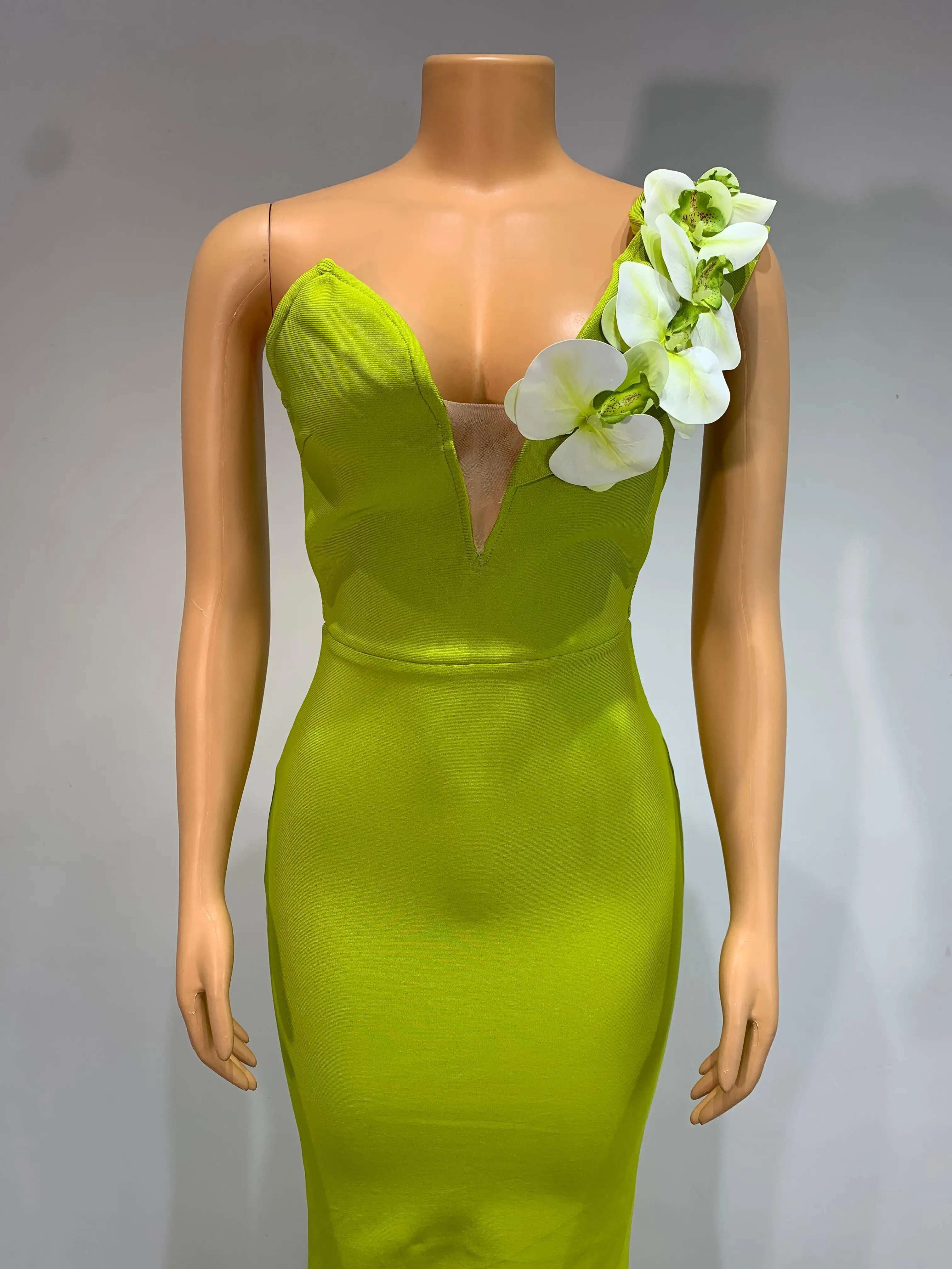 Fashion Bandage Design Party Dress Elegant Birthday Prom Celebrate Club Wear Women Sexy Strapless Wer Elastic Evening Gown