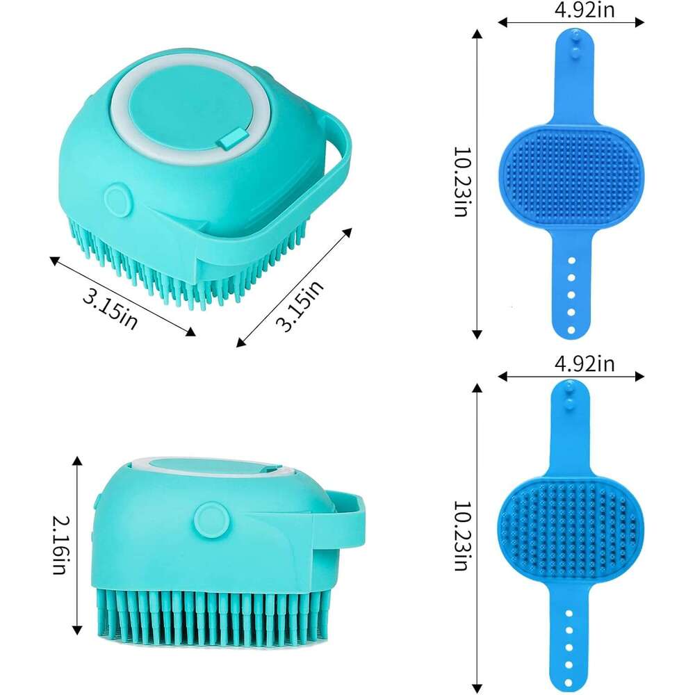 DHpet 3PCS Shampoo Bath Scrubber | Dog Shower/Washing Brush with Adjustable Ring Handle for Short & Long Hair (Blue Blue Blue)
