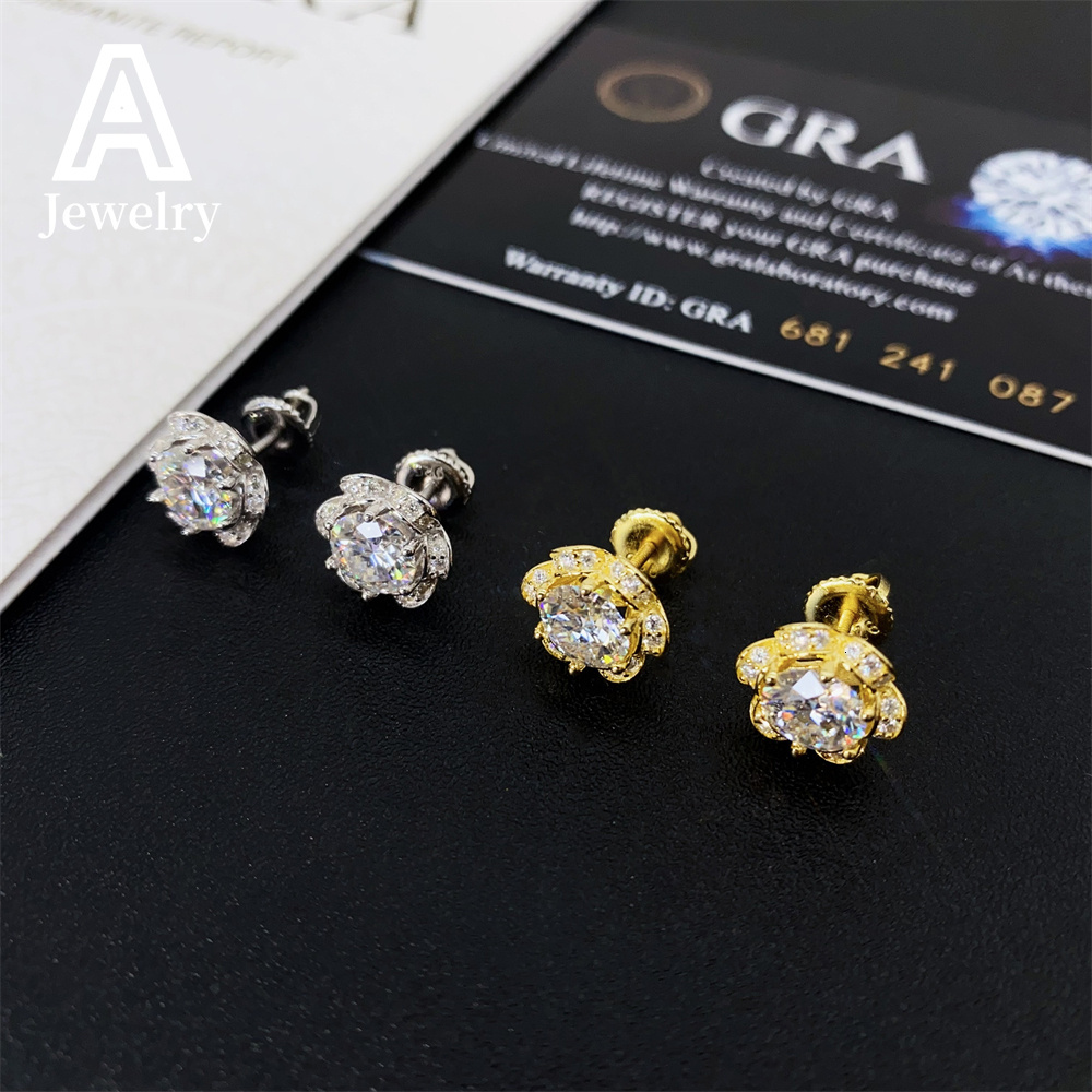 Moissanite Diamond Luxury Silver 925 Jewellery Earring Luxury Bridal Earrings Flower Stud Earrings For Women