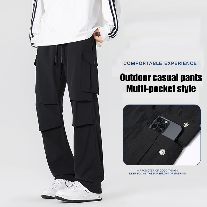 Mens casual pants waterproof loose straight leg mens fashion spring umbrella style 250320