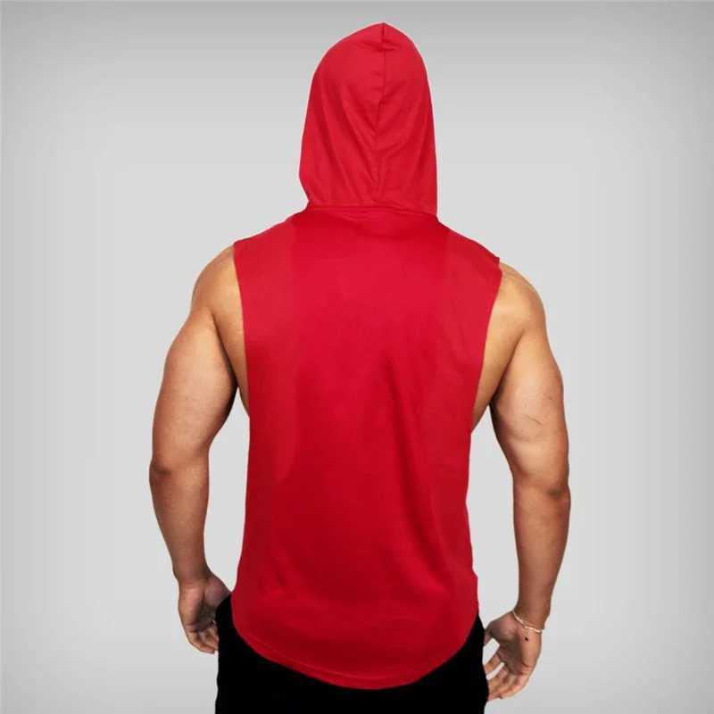 Muscle fitness mens gym clothing mens fitness hooded vest mens sleeveless running vest sportswear X250324